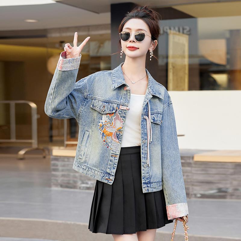 女士修季牛仔外套2024HJ8311-0春新女装韩版身国风翻领牛仔衣 HJ8