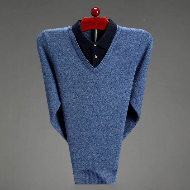 休2025冬装羊绒羊衫中年男士假二件衬衫领秋1886-B+闲毛衣厚款外