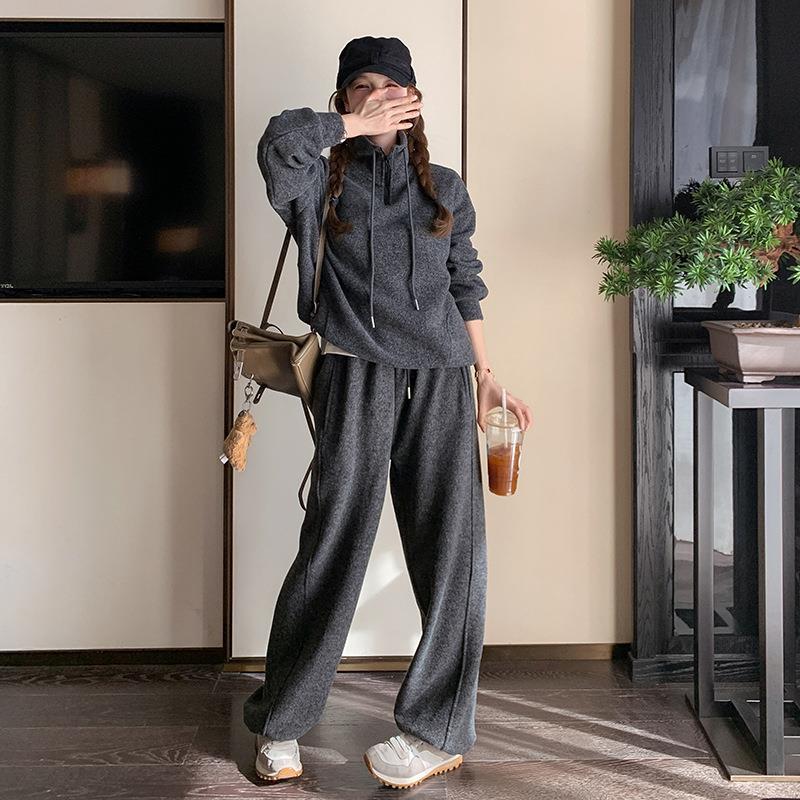 深灰色休闲运动件卫衣套装女025韩系秋慵2懒风宽松显瘦阔C182-C65