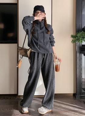 深灰色休闲运动件卫衣套装女025韩系秋慵2懒风宽松显瘦阔C182-C65
