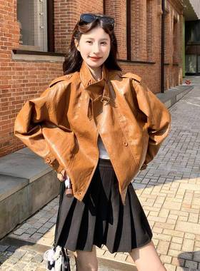 美搭拉德韩系穿潮酷皮衣外套女秋季205年新款子小2B165-275个机车