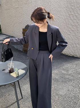 高级感灰色西阔装套装女20C126-5082初秋气质穿搭一整套腿服裤小5