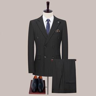 休闲三套件戗色驳领6150 男式 L西条装 纹黑礼服修身 西服套 韩版 秋季