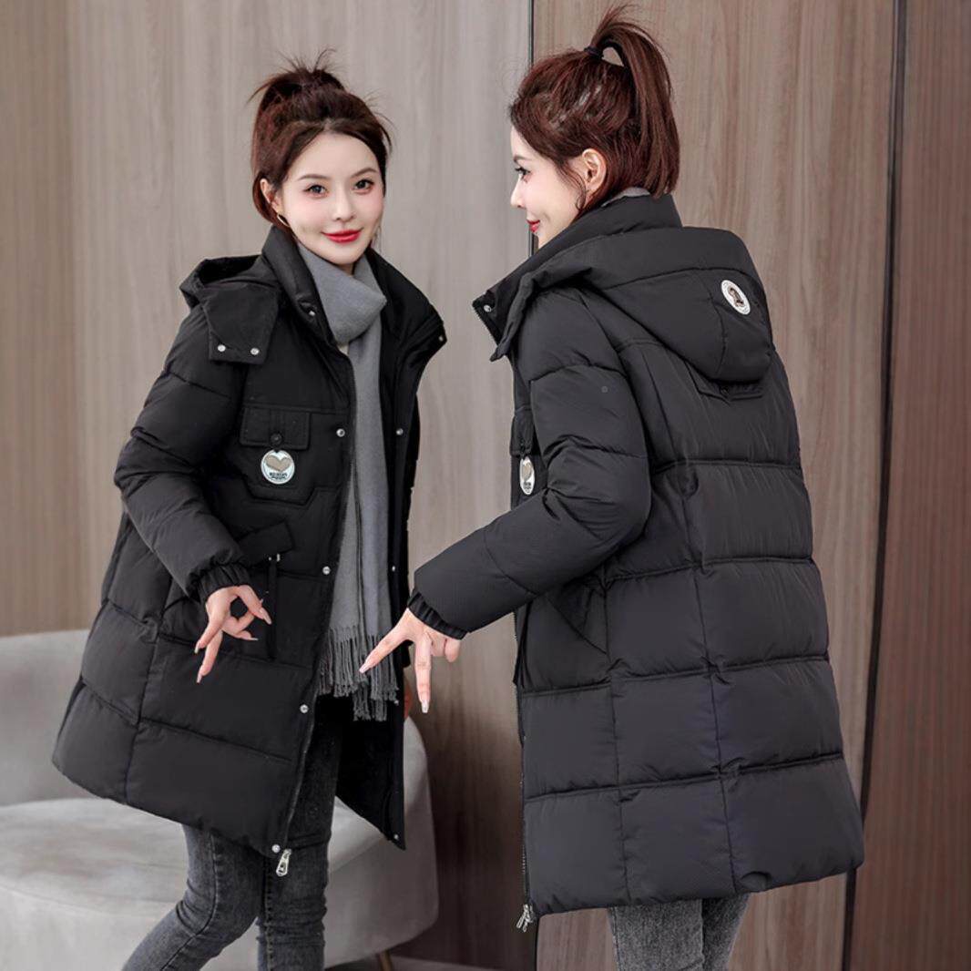 正品73-259羽绒棉服女长绒款冬季新中款尚修身显时瘦加厚白连帽外