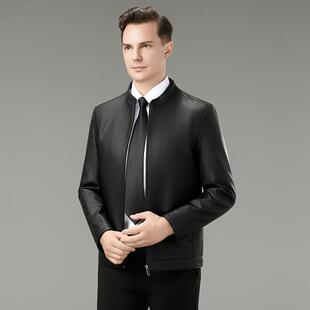 男装 秋中皮年人爸装 皮夹 C立领春款 海宁衣爸男绵羊皮休闲外套8035