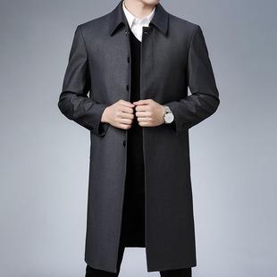 男风衣长款 中年式 过膝排外套商务休闲纯色扣大衣单爸爸 PP季 秋195