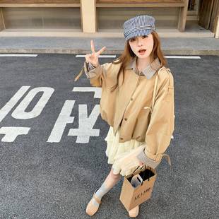 卡色尚小件个子时翻领条纹假两风衣外套女2025春秋新c126 韩 511款