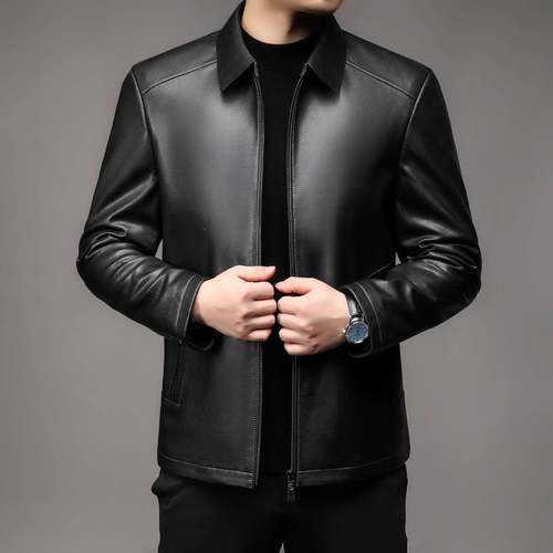 新款真皮皮衣山羊翻领老年男皮士冬季男中加绒加厚皮880(880夹克