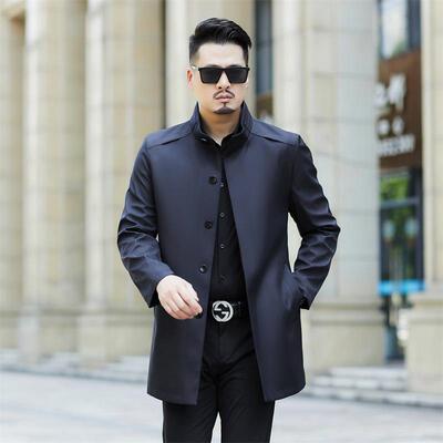 男冬季中年士休闲羽1389-J绒立领外套中长款棉可拆卸内胆加厚棉服