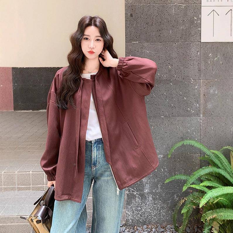 系韩设B189-810计宽感领口抽皱闲外套女秋季2025年新款慵懒休风松
