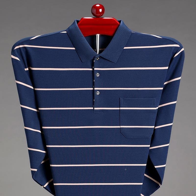 2024春新款条纹中年爸爸Plo衫男士9851-TB秋翻领商务o高端休闲装