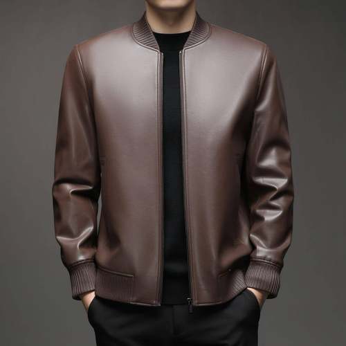 皮衣男秋冬领新品中青年时尚休闲松链立外套宽薄9256-BB款皮夹克