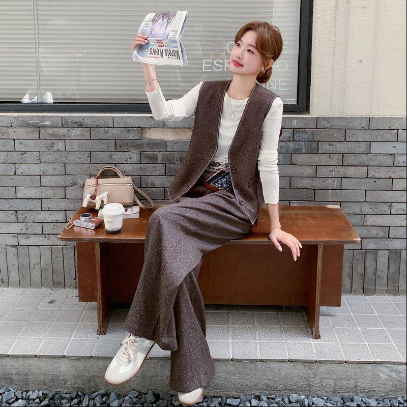 咖色复2古老钱风马甲C215-523套装女秋季20两5新款气质高级感阔腿