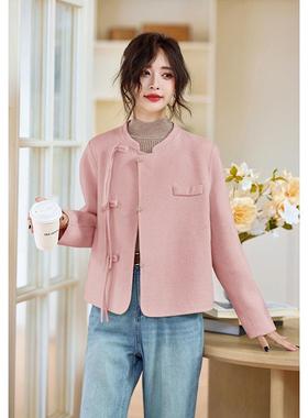 新中式毛大衣女秋呢冬款季国风盘套扣立领设计感短高级呢外SLSL96
