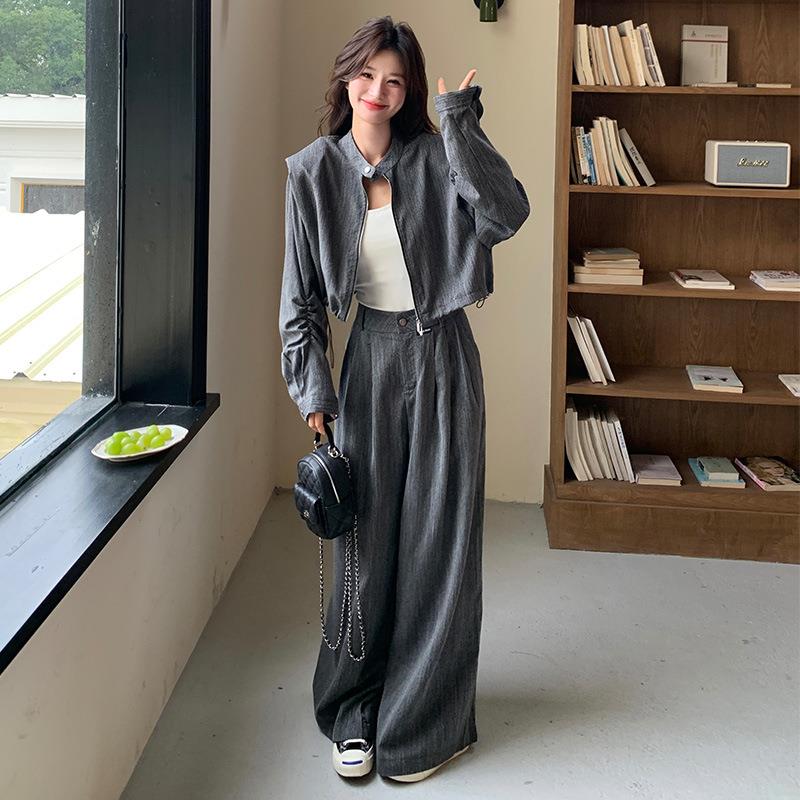 灰色盐感系计短外套女2025秋c207-221季设新款小个子显瘦休闲阔腿