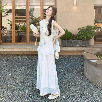 新中式温柔气质名新媛风穿女夏款休搭闲刺绣ZR2B114心阔背腿裤两