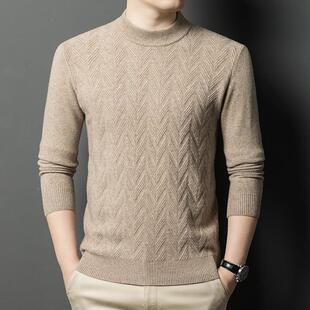 男士 Y领暖毛衣针织毛衫 羊羊闲绒保衫 休圆SD8891 加厚中年男装 冬季