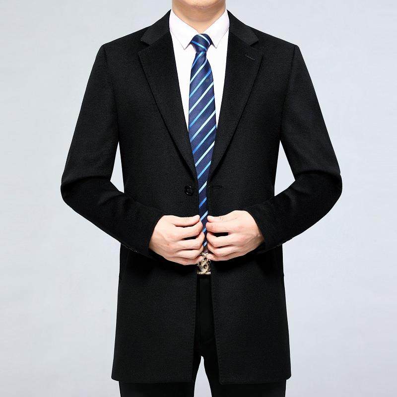 装新款2801男士全羊中绒大衣长款中年男装时尚帅冬气西服青毛呢外