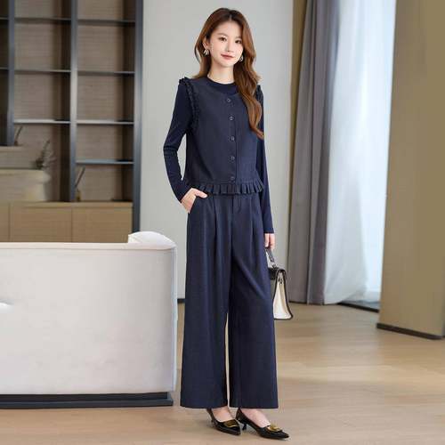 时尚套装女HR1197-02025秋季新款香洋气马甲针织阔腿裤三件套风HR