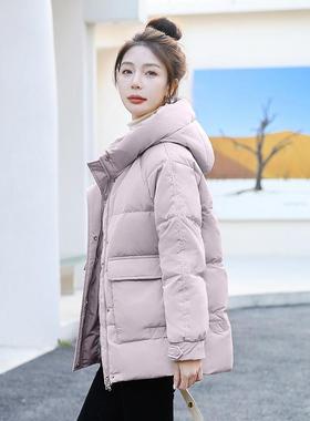 撤柜贸正52-288品羽绒服女冬季短帽款连小外个子厚白鸭绒保暖外加