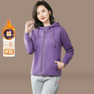 连品牌加绒套女士秋冬时尚闲NRE减龄外长袖卫衣加厚保休暖显瘦上