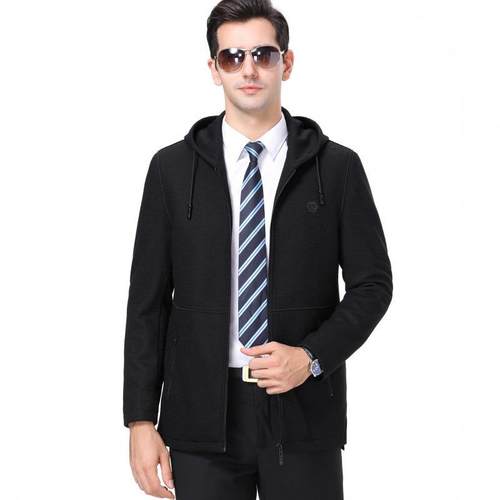 正品毛夹8019克商休闲爸爸呢秋冬务羊绒大年衣新款中连帽呢子外套