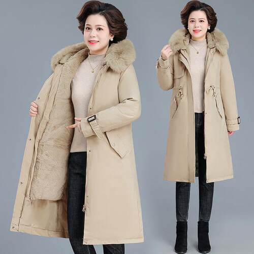 妈妈装加绒84185233外套新款派克服棉衣中老年女冬装款冬长加厚季