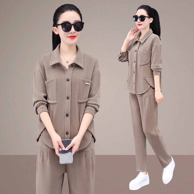 灯芯绒尚休闲套女春秋2装025新款洋翻领气外76205210套长裤运动服