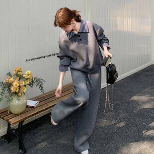 系chic灰色休闲运动套韩长装女205秋季新款时2尚卫衣阔腿b163-912