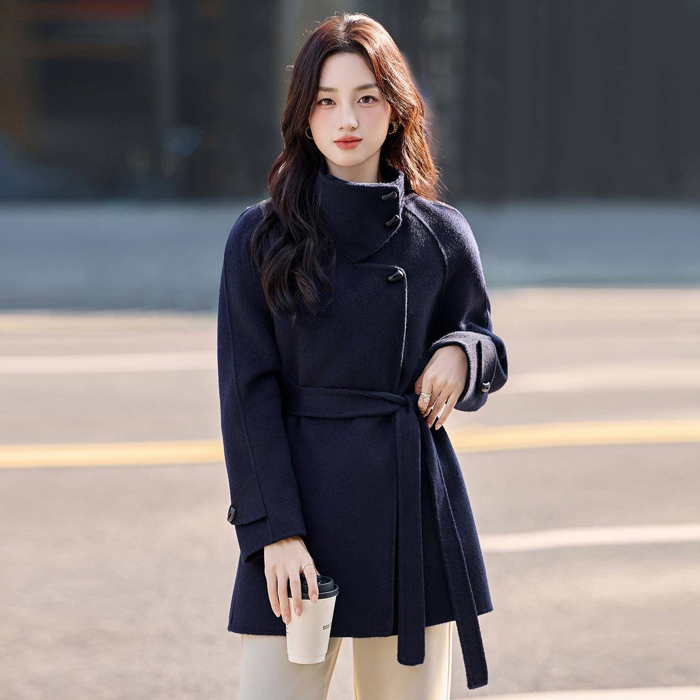 2款025秋冬新双面羊呢毛大衣6高端小个子高级气质立领外套 DL2613