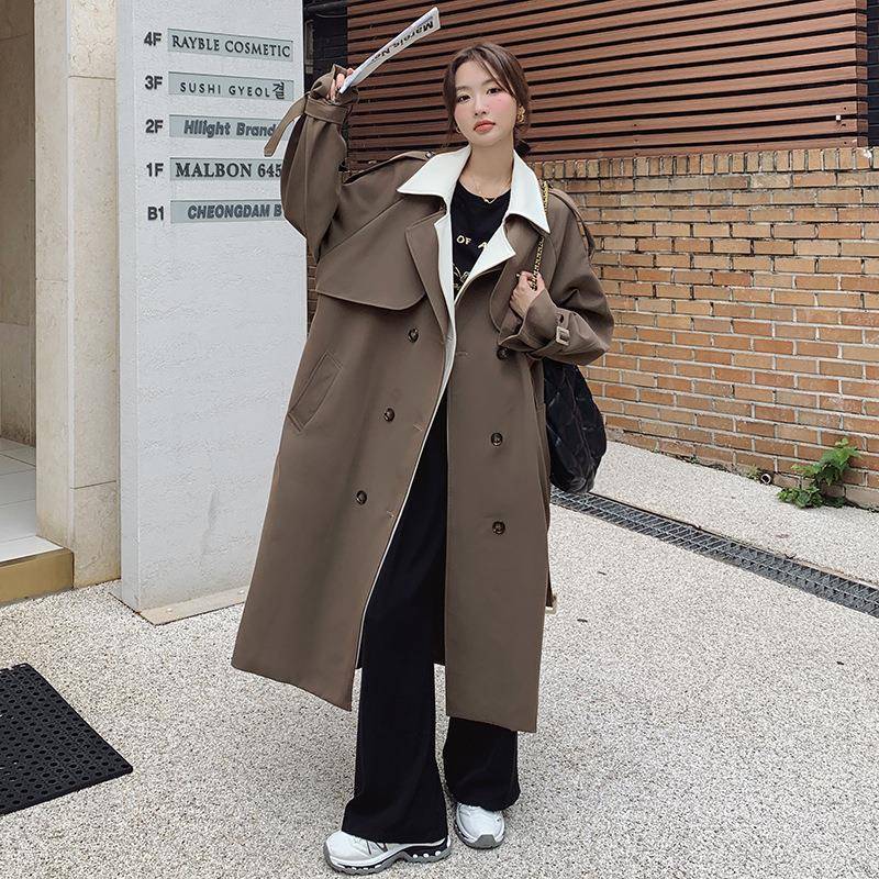 设计感撞B200-311色拼接复古风长衣外女春秋款新款韩系英伦风气套