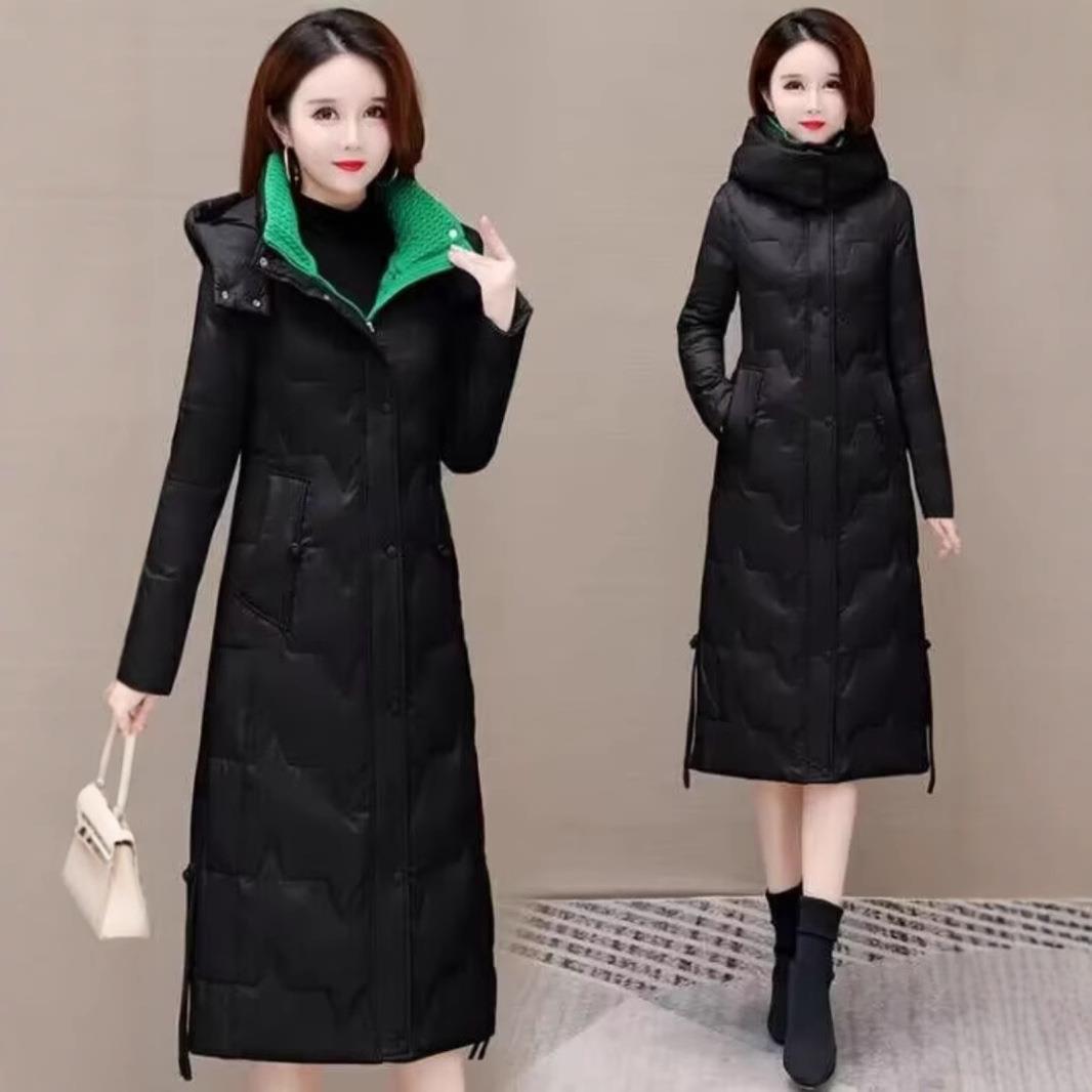 贸正品羽绒膝棉服亮女中长款白绒过面免洗加厚2308—99外修身显瘦