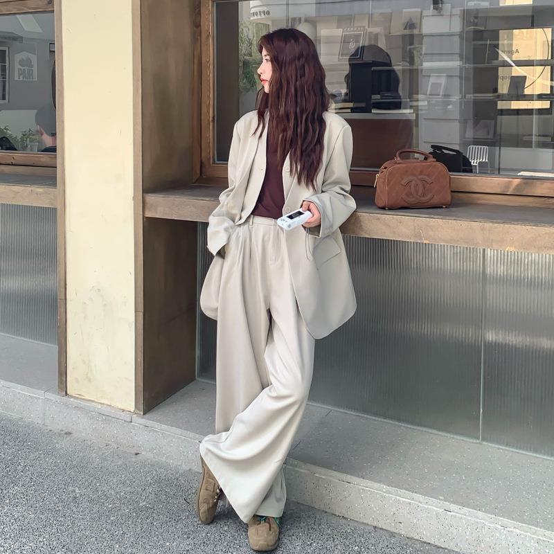 休闲尚小西装套装女款秋腿季2025新韩版B283-252无领西服垂坠阔裤