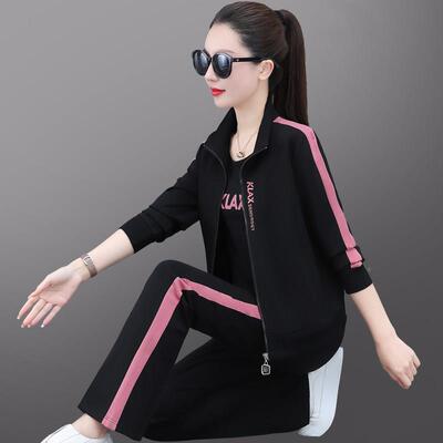 闲动服套女秋装28-701装妈妈年新款时尚洋气大码秋运季中年休三件