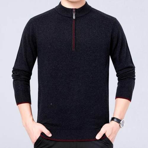 冬季中年士半领拉羊高绒29G0-G针织衫爸爸链装毛男衣加厚保暖羊毛