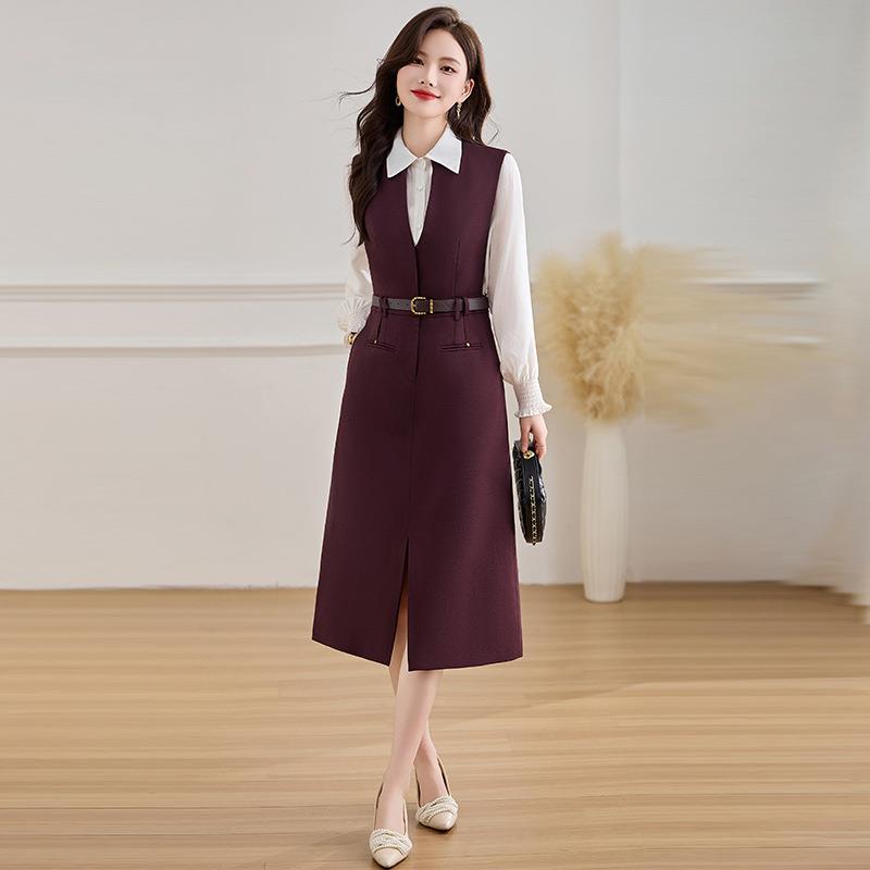 2025年春季Z5381-01新品时气质长袖裙衬秋衫背心裙两件套时尚连尚