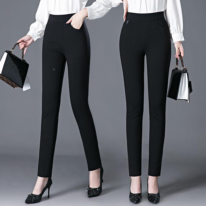 024春秋新款休脚闲裤女筒职业西裤工作黑色55261直修身通勤高腰2