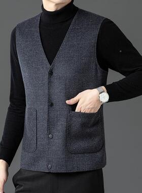 11812-PP中年男士双面呢毛呢款呢马甲2背025新羊毛子爸爸v领商务