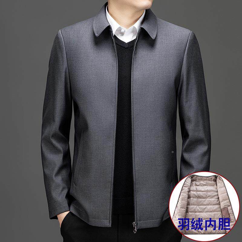 冬装男士羽绒中老年休闲翻爸爸装领夹克款白绒保暖F008-PP外服套