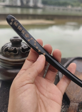 天然牛角尖弧形发簪古风道系道士盘发簪子头饰道家五雷七星叉发饰