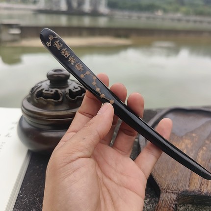 天然牛角尖弧形发簪古风道系道士盘发簪子头饰道家五雷七星叉发饰