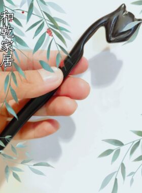 牛角狐媚灵狐中国风手工雕刻簪子狐狸盘发钗子复古古风发簪COS