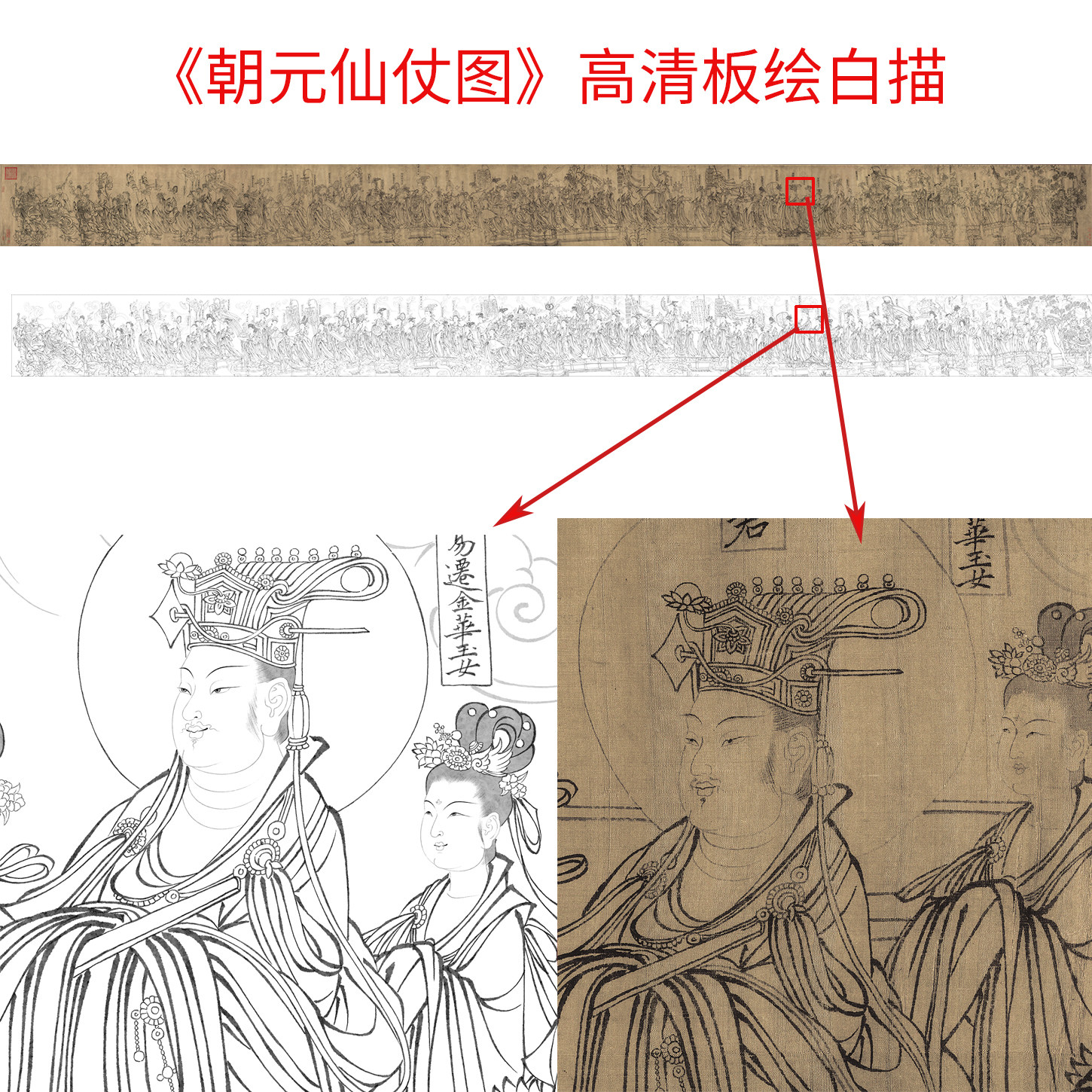 工笔画打印白描底稿《朝元仙仗图》高清板绘线稿超高清临摹勾线