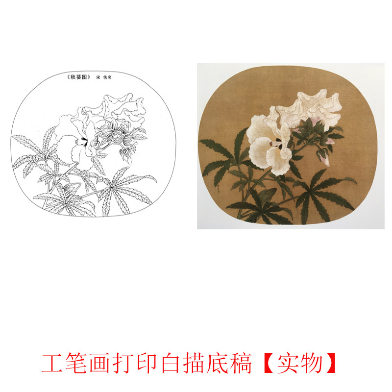 工笔画打印底稿宋画李大忠写生秋葵图临摹初学者线描宣纸过稿素材