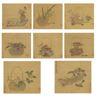 工笔画打印白描底稿横幅 钱远花篮高清线描初学者临摹过稿 宋