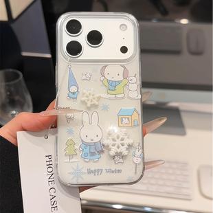 雪花贴件米菲兔适用IPhone17 70小众ins风mate80保护套荣耀500 16PROMAX手机壳小米17红米k90大孔华为pura80