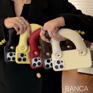 时髦手提包腕带手机壳适用iPhone17/16promax秋冬美拉德色系苹果12/13/14/15pro小众高级感皮质华为P70/80Pro