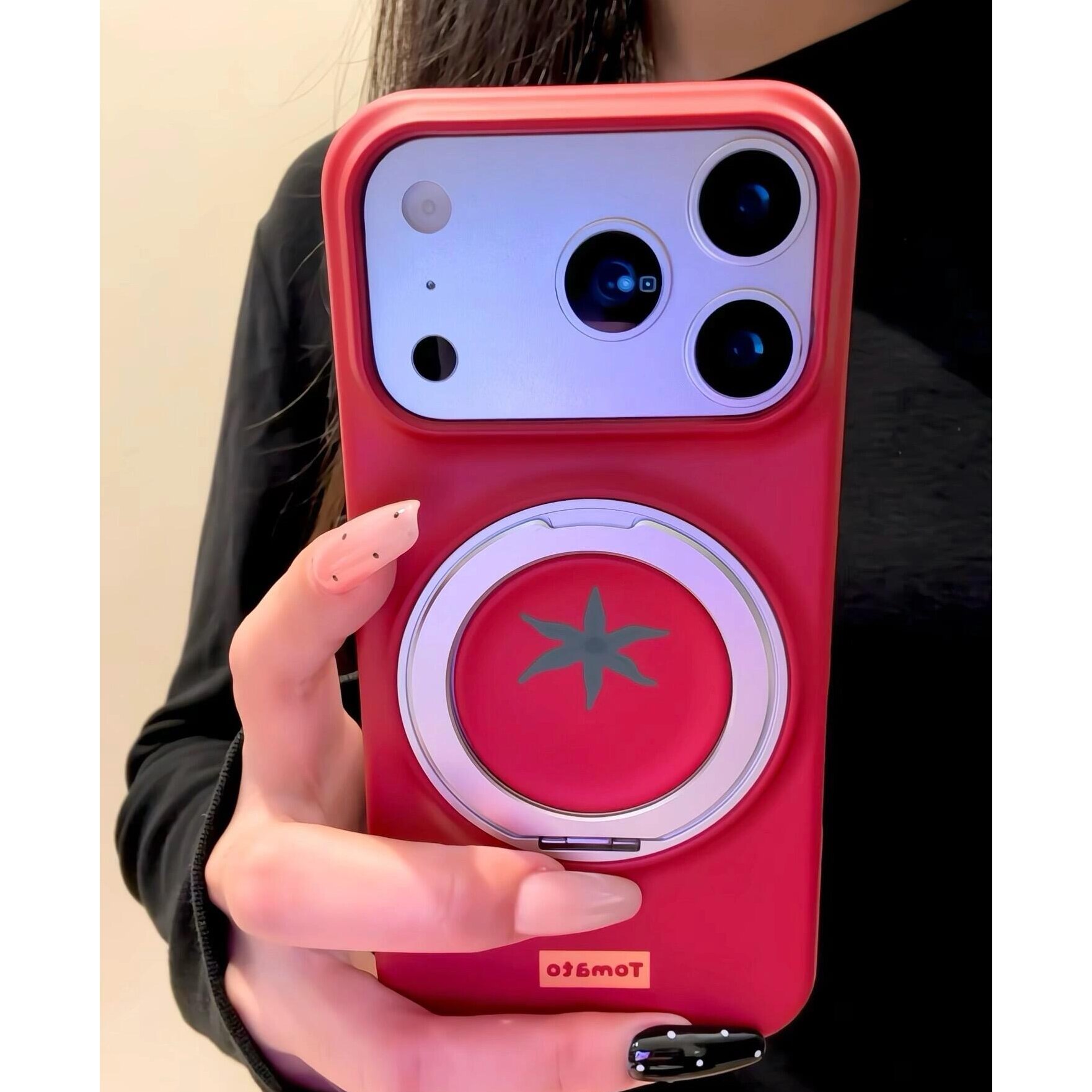 韩系ins红底西红柿旋转磁吸支架适用17ProMax手机壳苹果16PM少女心iPhone15pro新款14小众13简约12保护套硬壳
