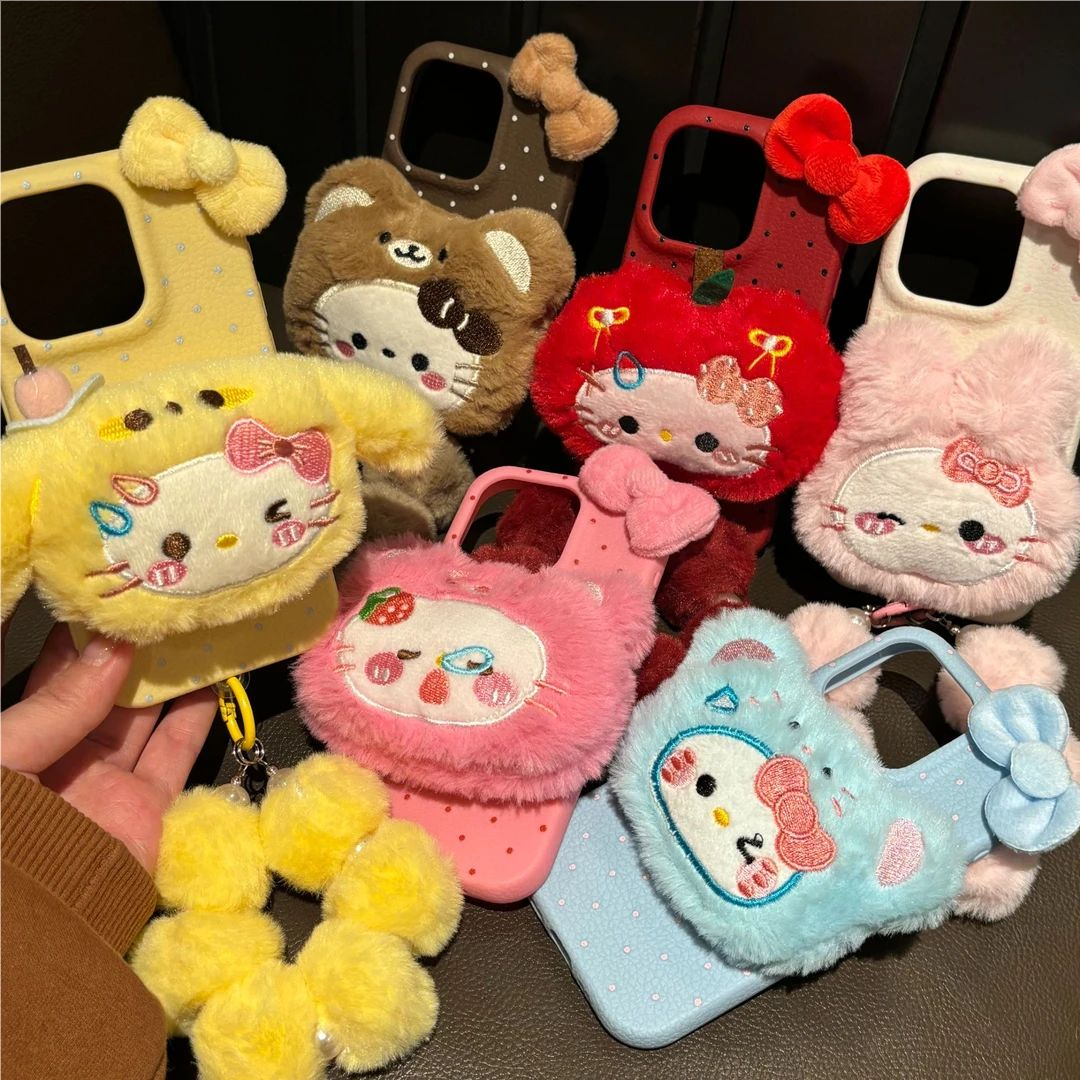 可爱毛绒公仔挂绳手机壳