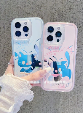 适用IPhone17promax可爱小猫镜面手机壳苹果17/16可爱15/14plus新款小米17promax防摔vivox300软华为pura80壳